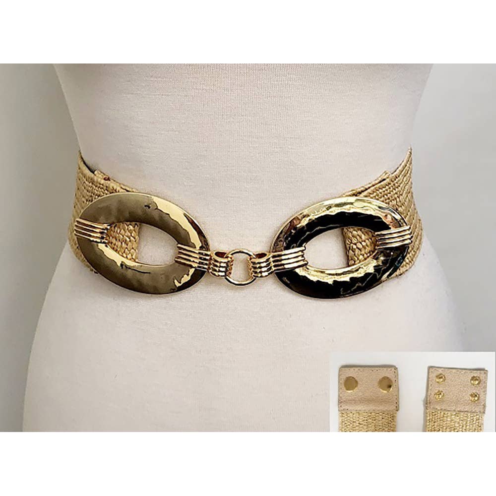 Metal Oval Buckle Accented Elastic Waist Belt