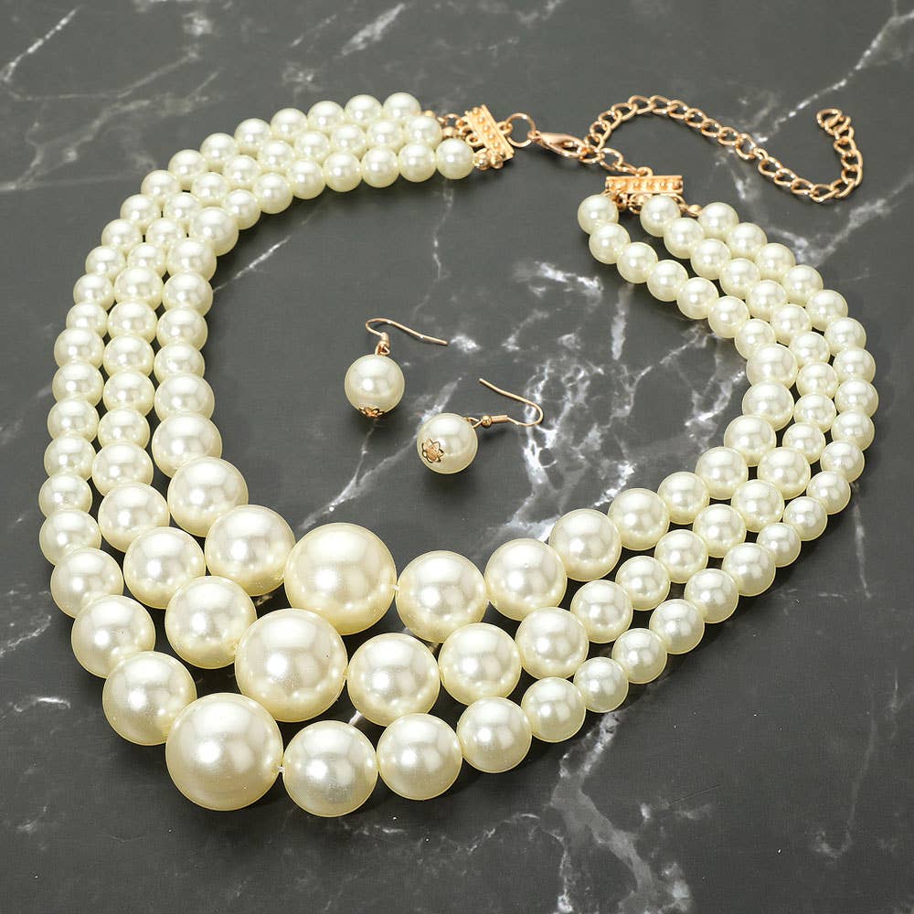 Chunky Pearl Triple Layered Strand Necklace