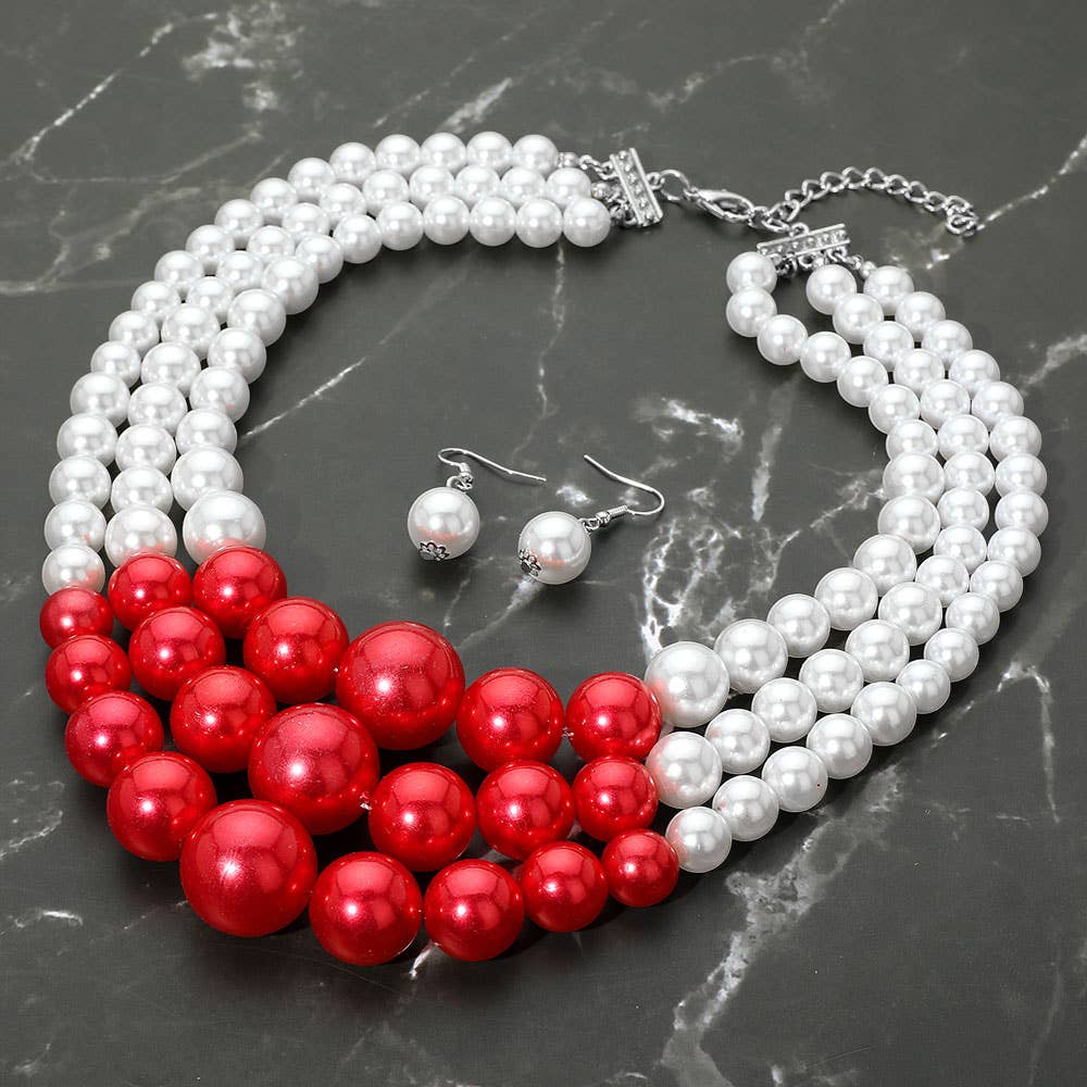 Chunky Pearl Triple Layered Strand Necklace