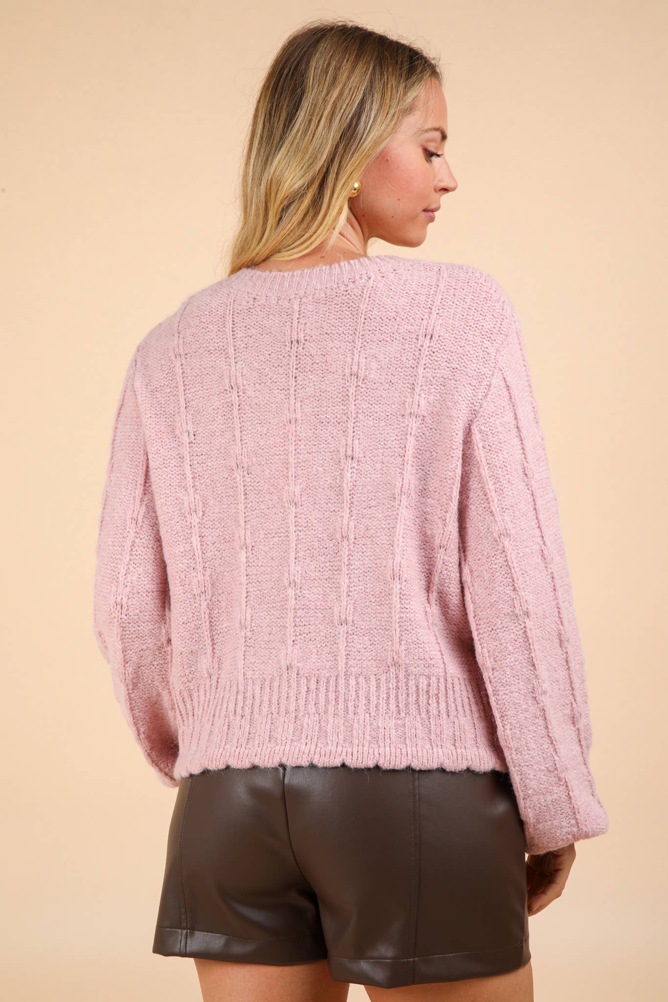 12W3115N-Floral Button Crop Length Knit Sweater Cardigan