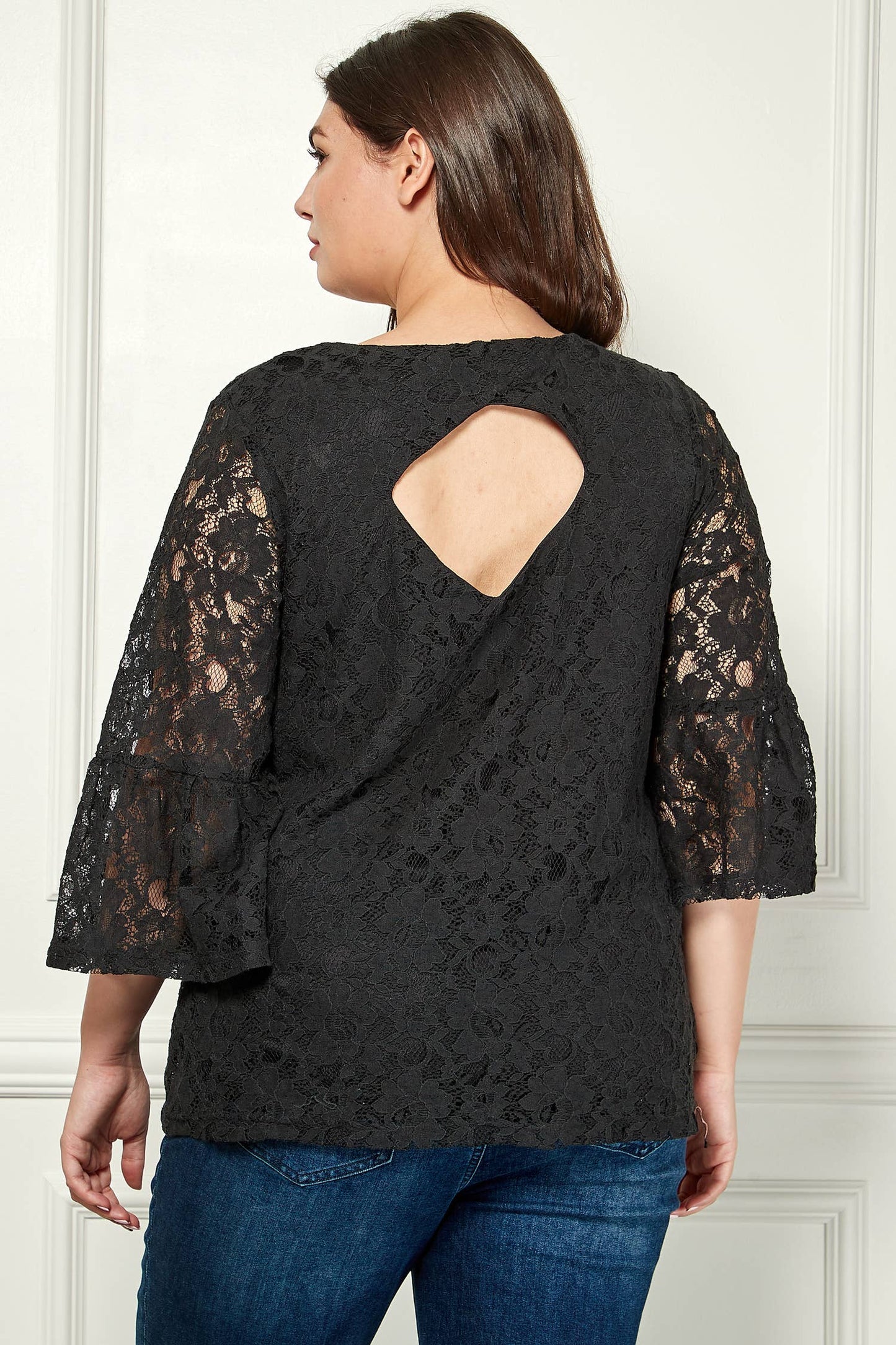 PLUS SIZE V- NECK ELBOW SLEEVE LACE TOP G9018250PX