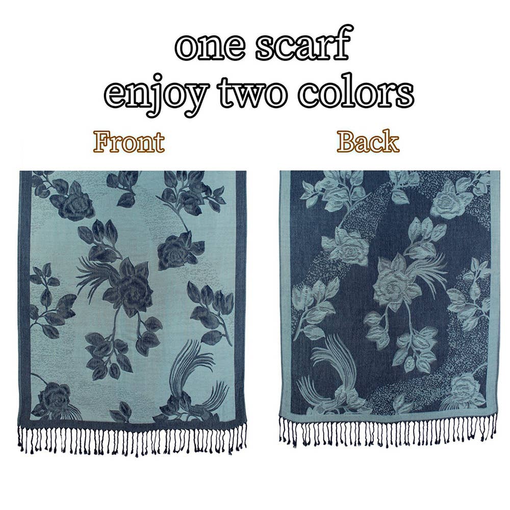 Rose Floral Pashmina Reversible Scarf Shawl
