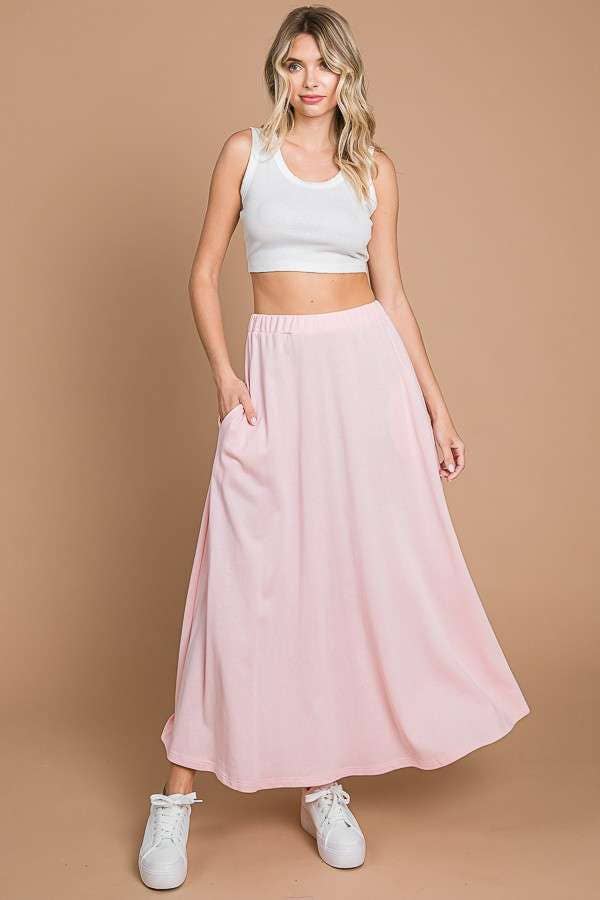 CBF1942-Maxi Full Solid Skirt