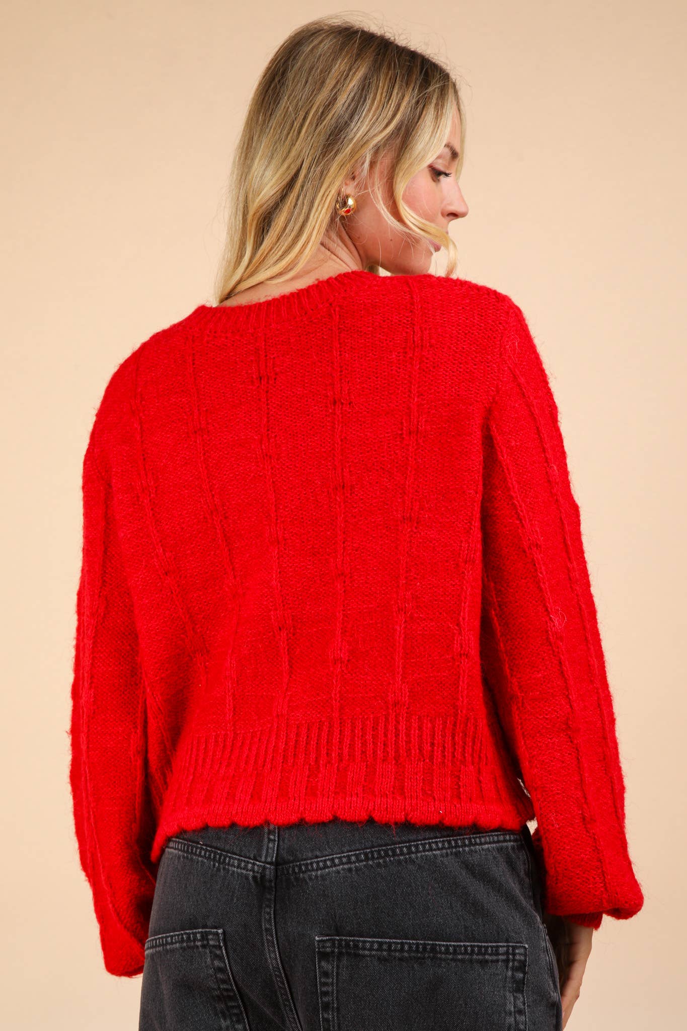 12W3115N-Floral Button Crop Length Knit Sweater Cardigan