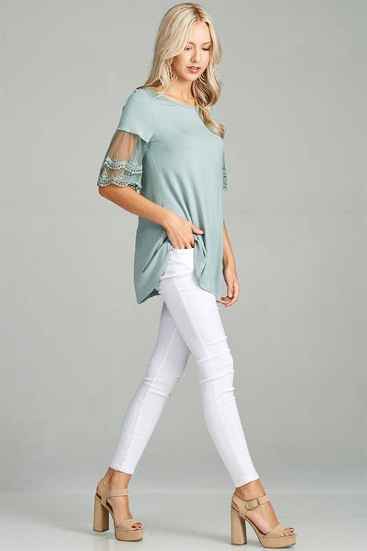 ETK-4105 Lace Sleeve Tunic Jersey Top