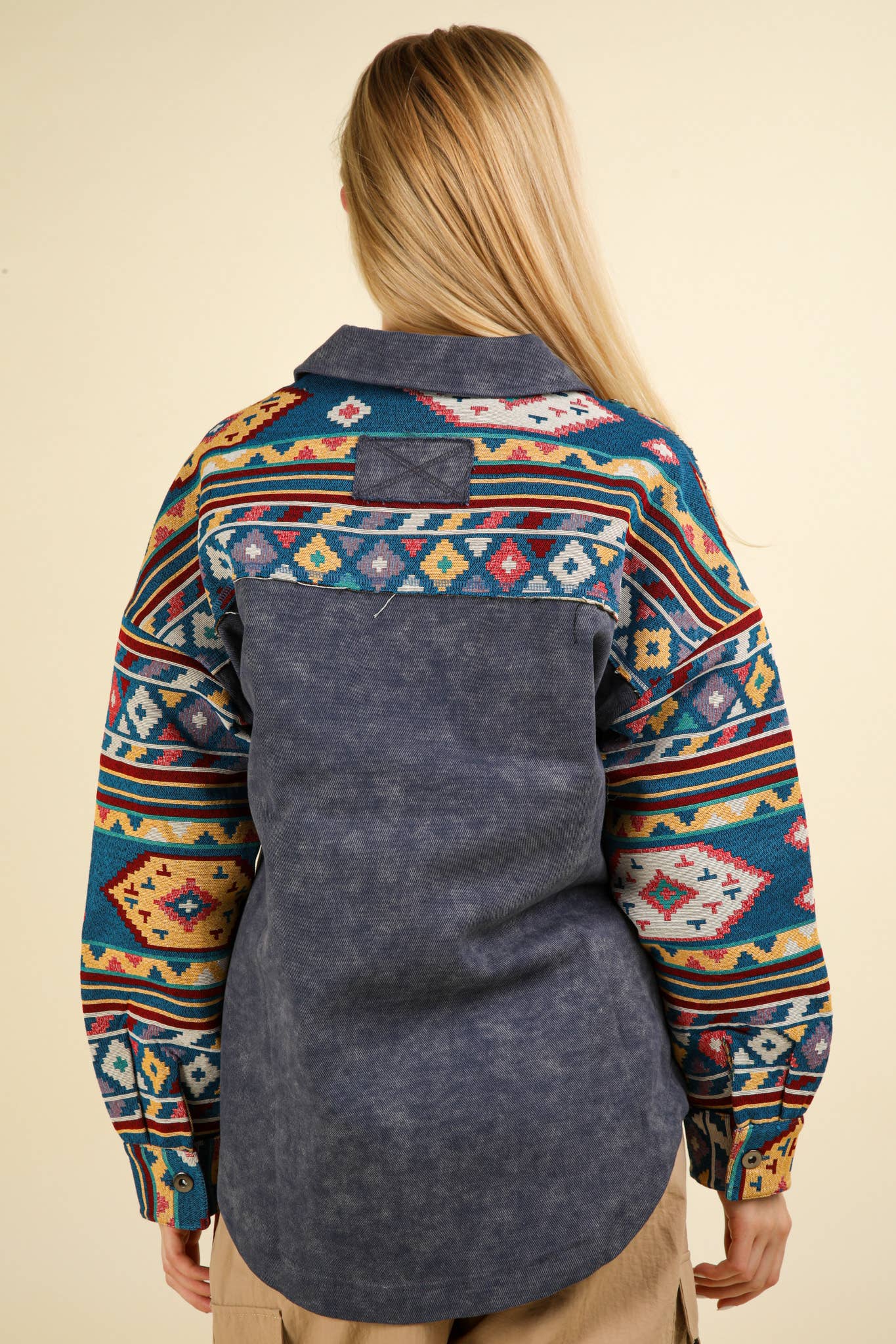 NJ90328-Aztec Graphic Oversized Button Down Shacket Jacket