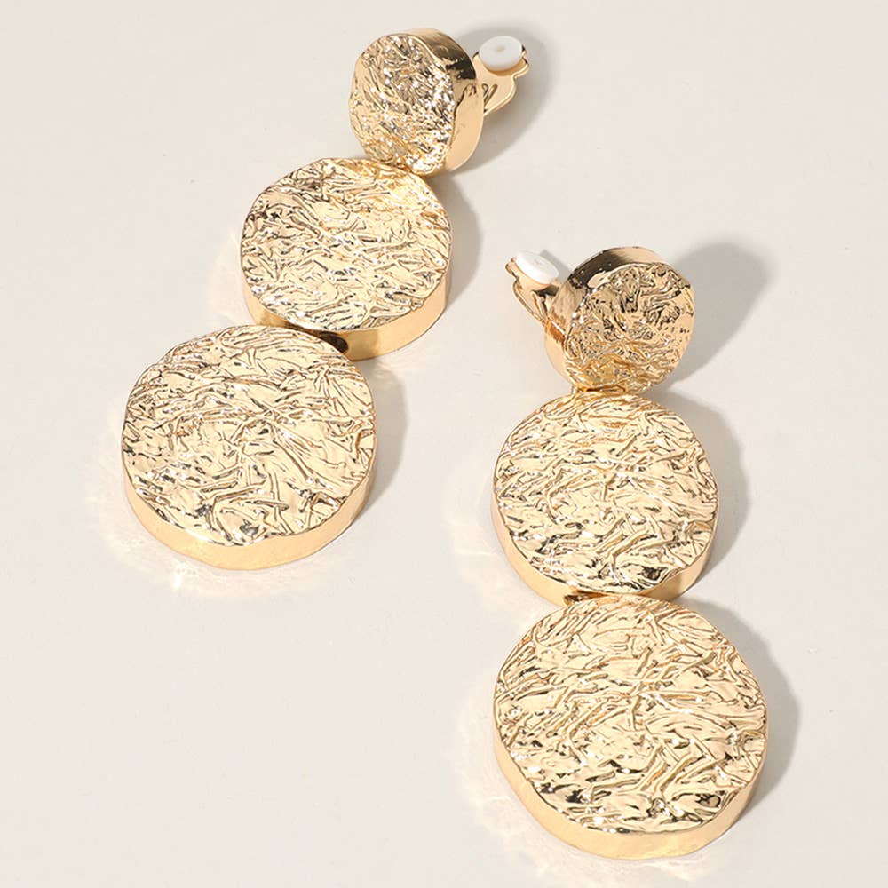 Oversized Chunky Metal Disc Link Dropdown Clip On Earrings