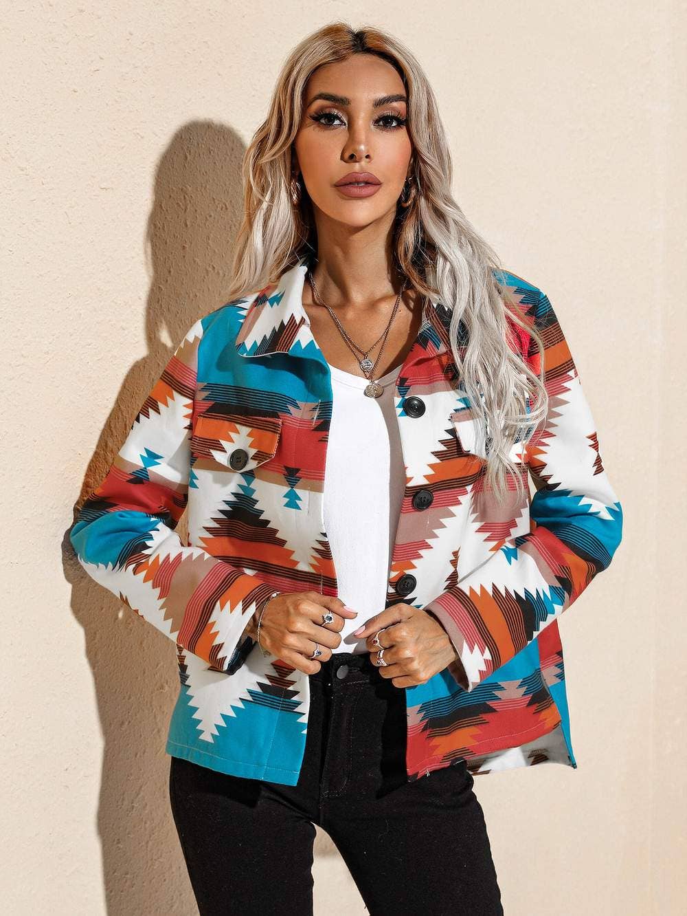Geo print single breasted jacket
