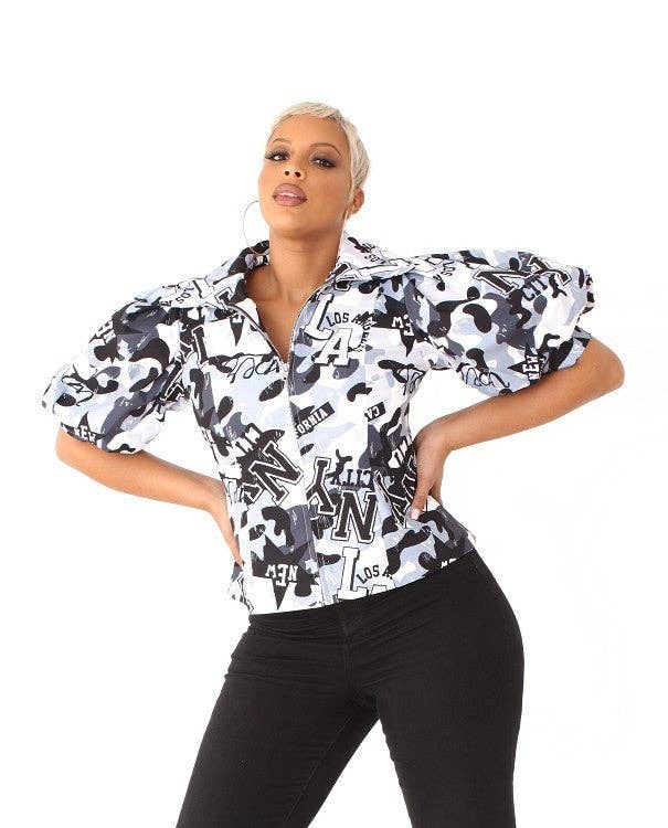Print Puff Sleeve Blouse- 81839