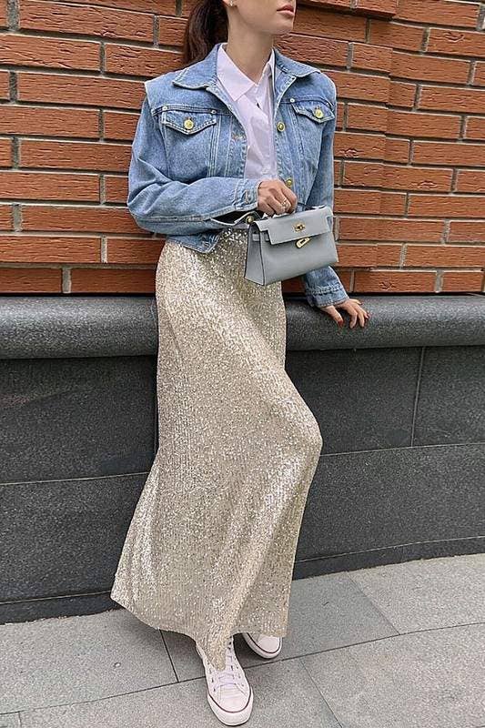 Sequins long skirt
