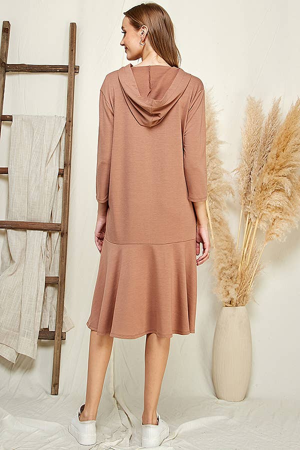 Hoodie Flare Ruffle Hem Midi Dress