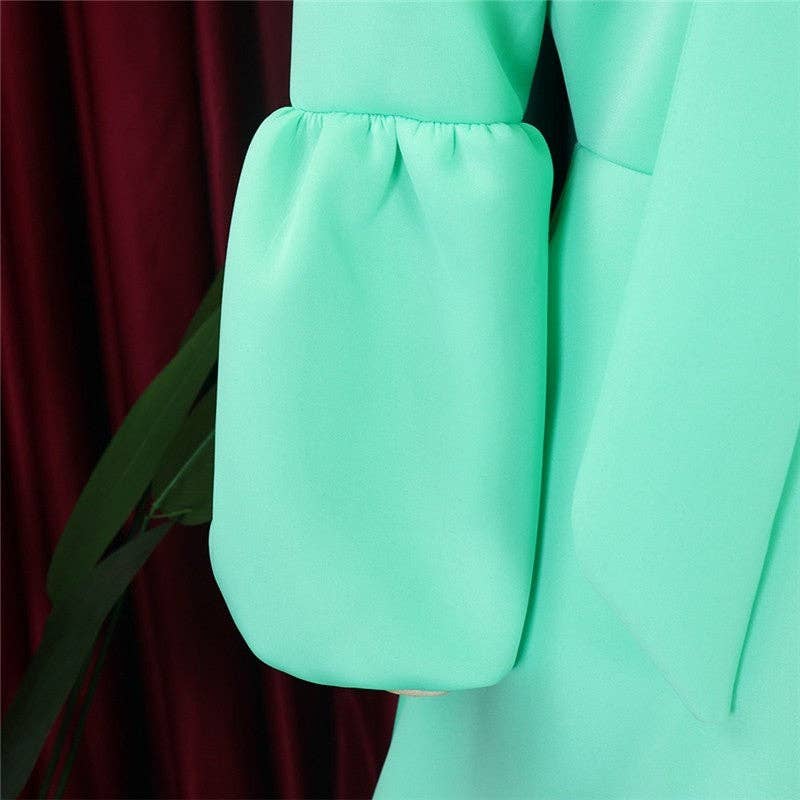 Bubble Sleeve Tie-Waist Maxi Evening Dress