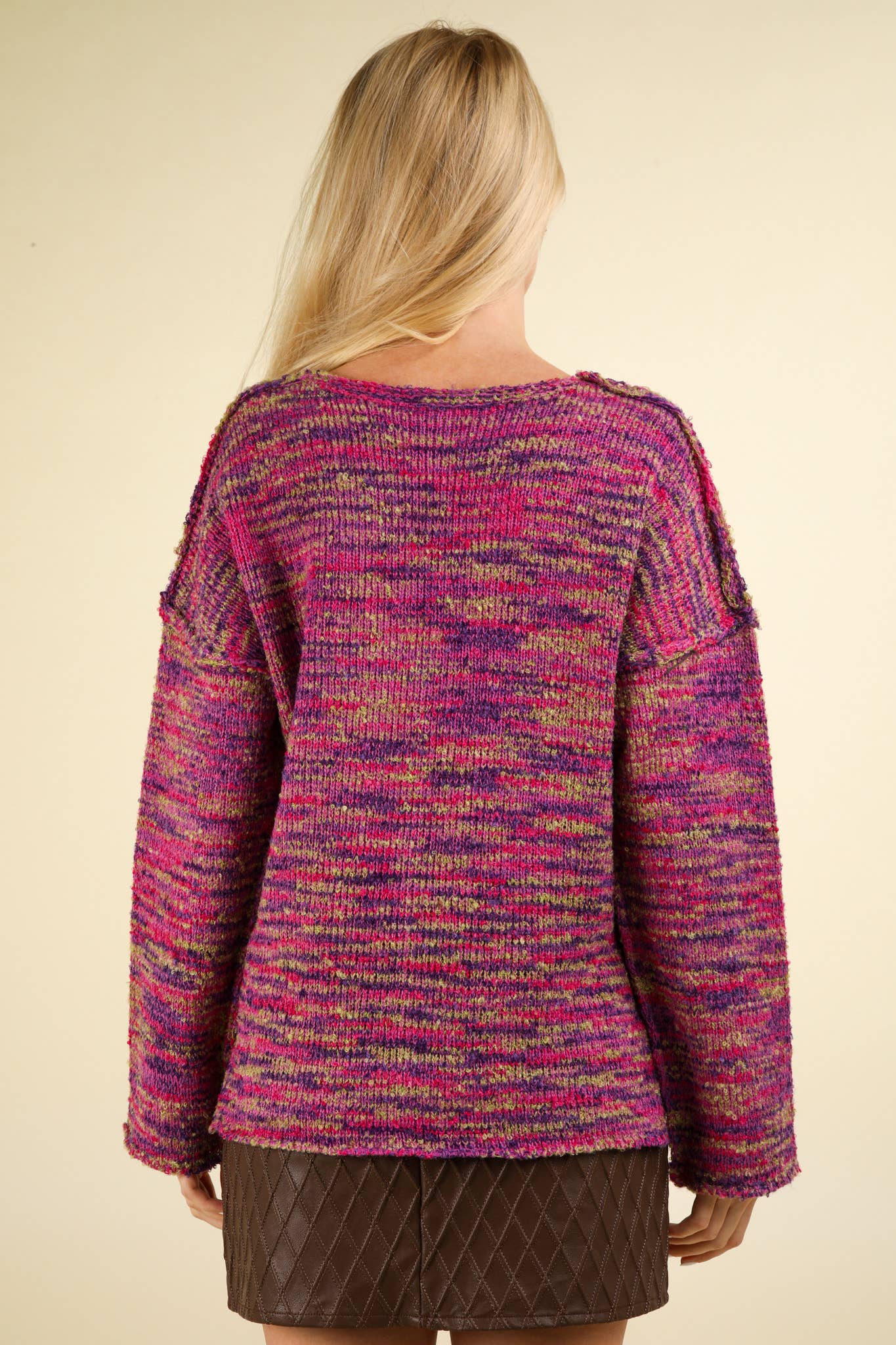12W3270N-Oversized Casual Multi Color Knit Sweater Top