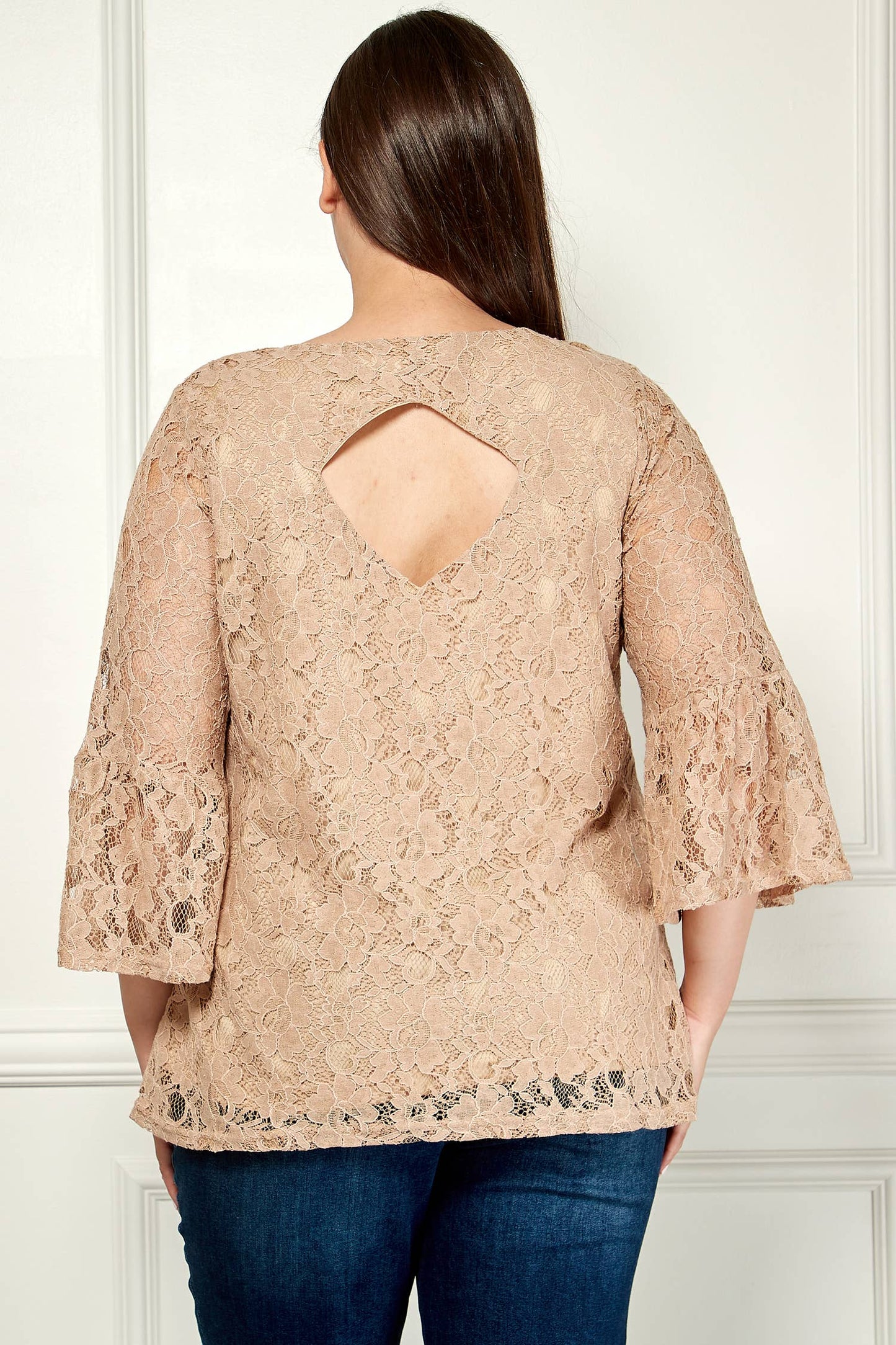 PLUS SIZE V- NECK ELBOW SLEEVE LACE TOP G9018250PX