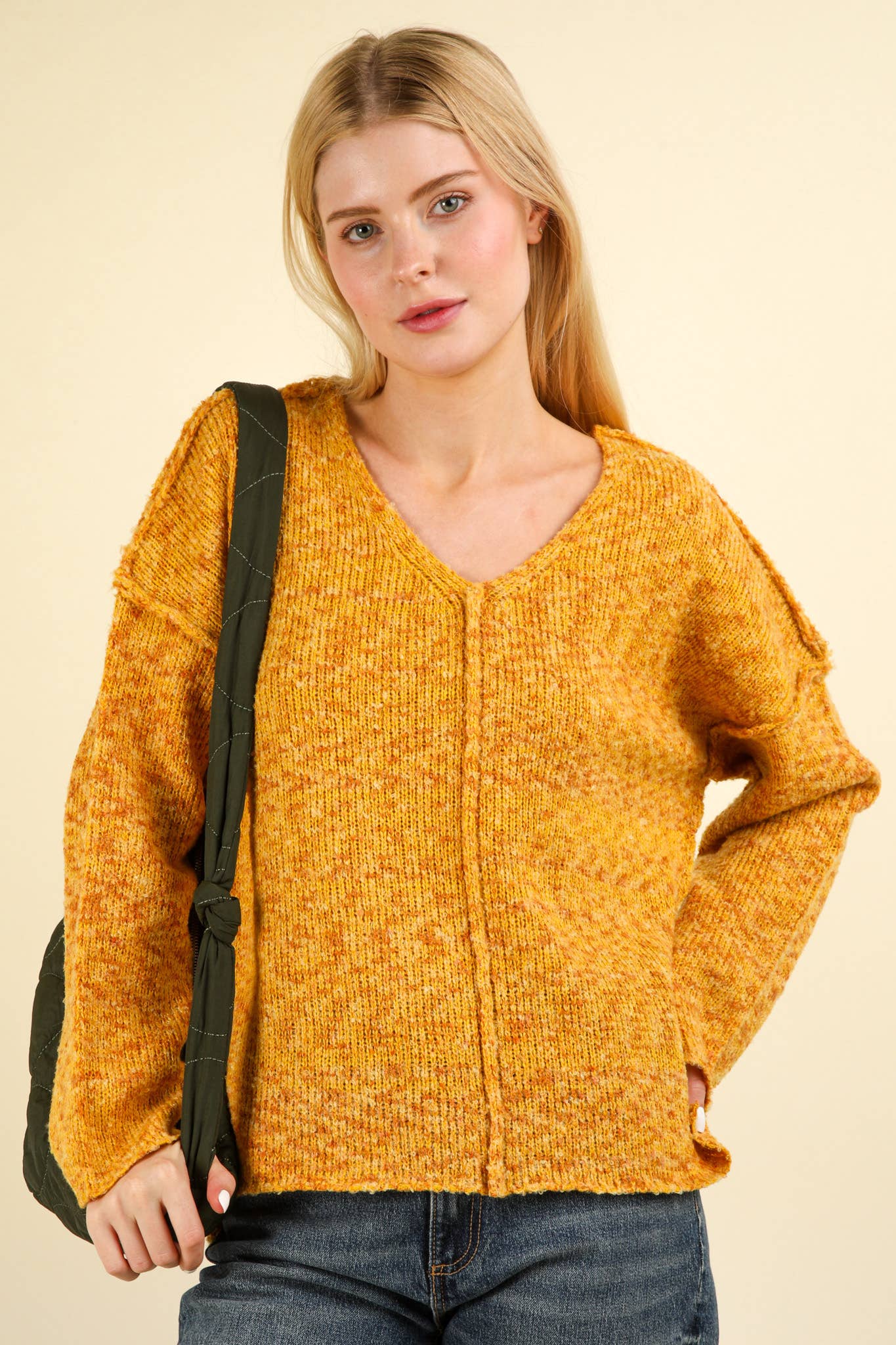 12W3270N-Oversized Casual Multi Color Knit Sweater Top
