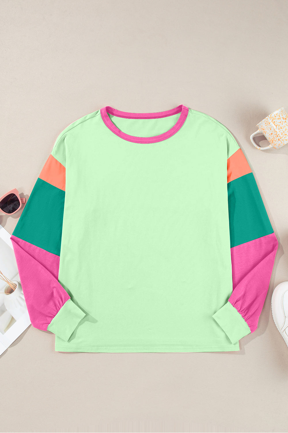 Color Block Round Neck Long Sleeve Top