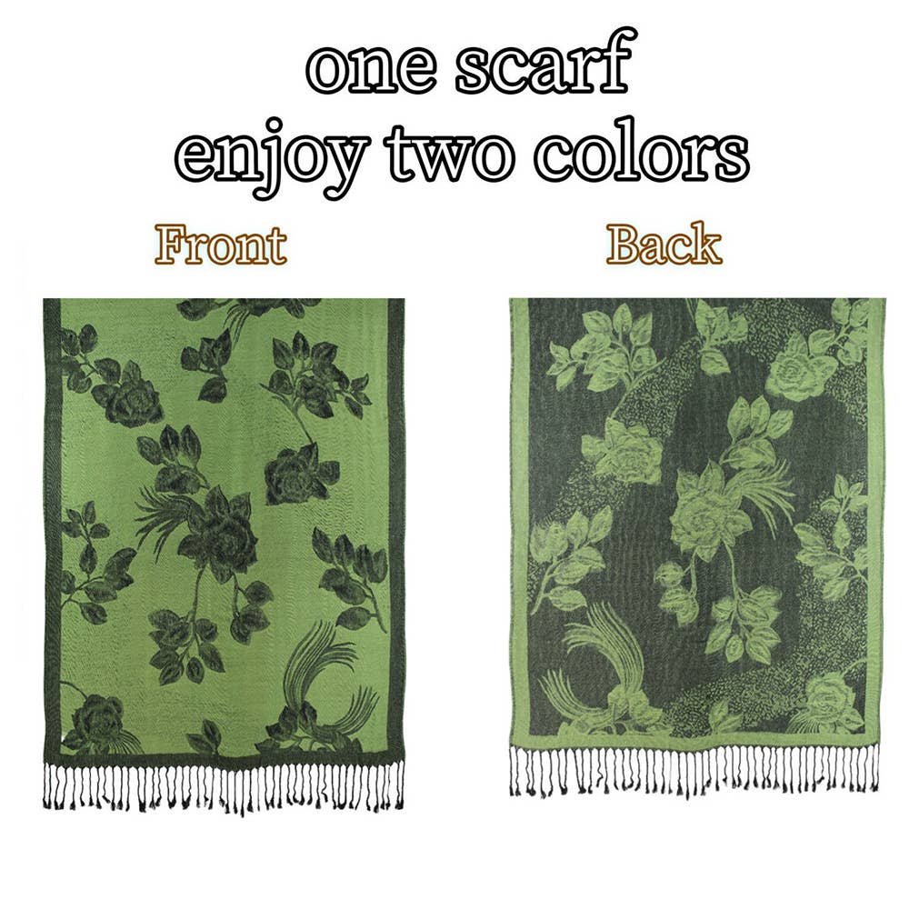 Rose Floral Pashmina Reversible Scarf Shawl