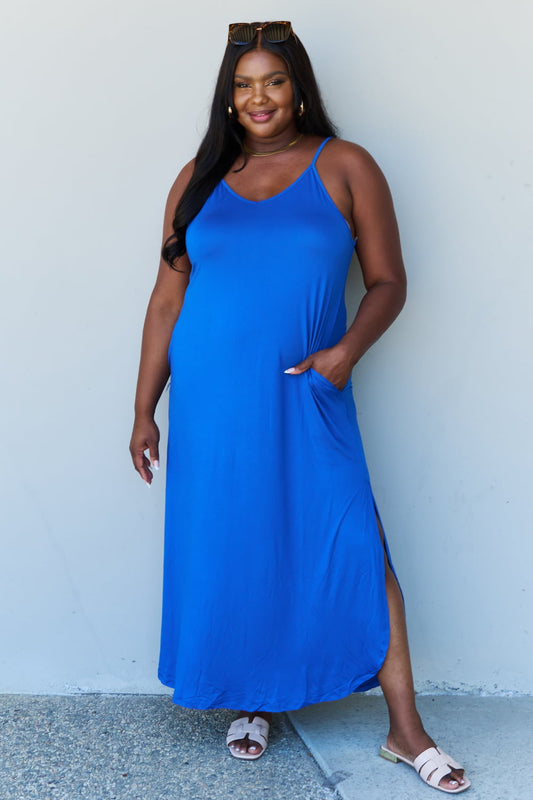 Full Size Cami Side Slit Maxi Dress in Royal Blue